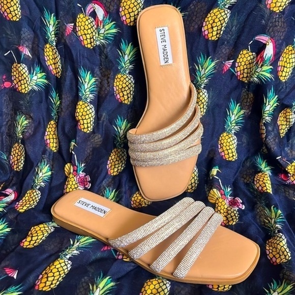 Brand New Steve Madden Rhinestone Multi-Strap Slip-On Sandals Bling Snazzy Slide - Picture 14 of 14